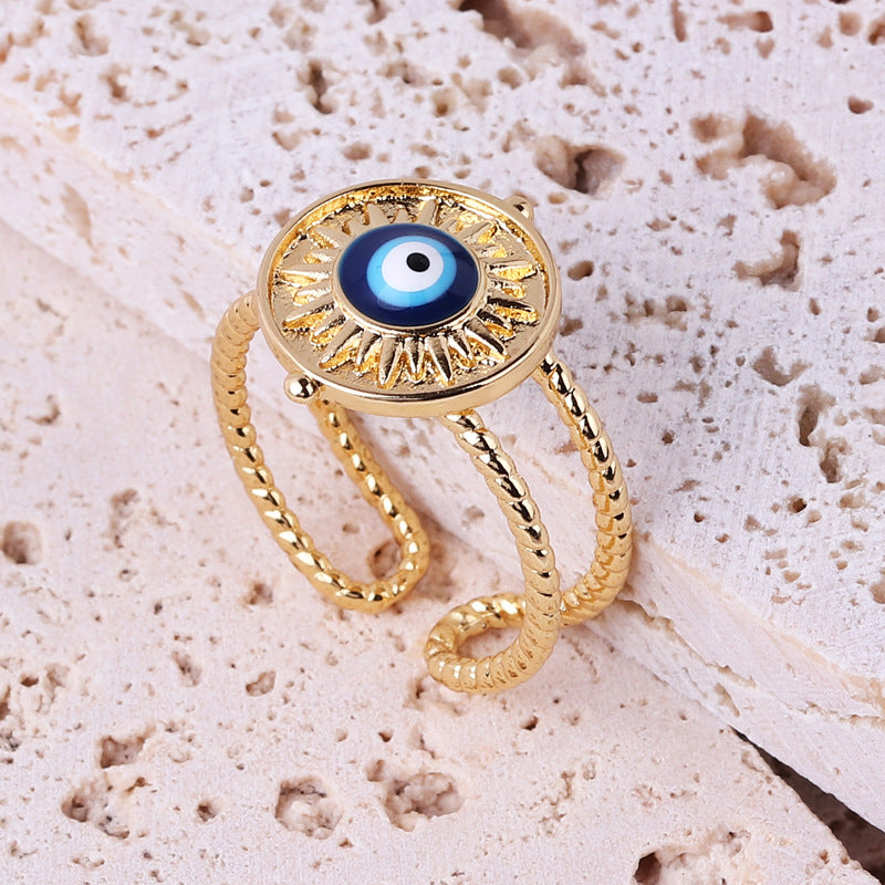 Retro Heart Shape Devil's Eye Enamel Copper Ring