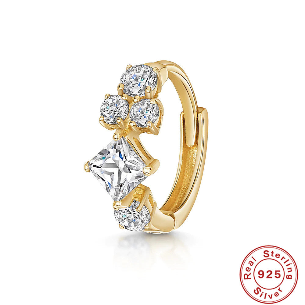 Retro Sterling Silver Zircon Inlay Hoop Earrings