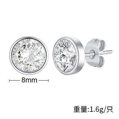 Retro Round Titanium Steel Zircon Stud Earrings - Minimalist Gold and Steel Unisex Design