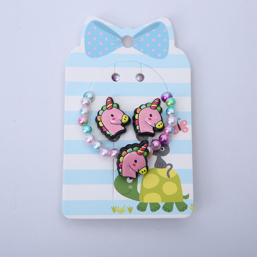 Cartoon Rainbow Butterfly Acrylic Resin Jewelry Set for Girls - Necklace, Earrings, and Bracelet
