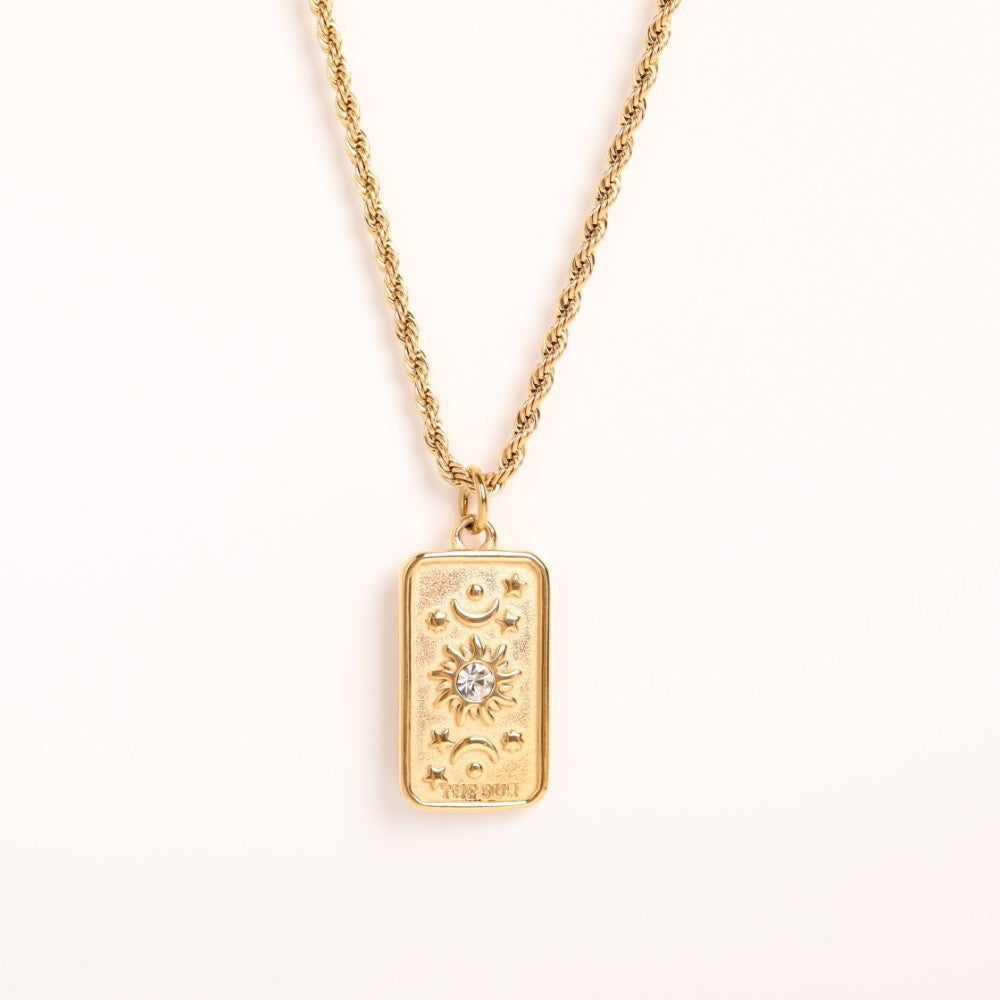 Stainless Steel Copper Plated Sun Moon Shell Necklace with Zircon and Mother of Pearl Elements