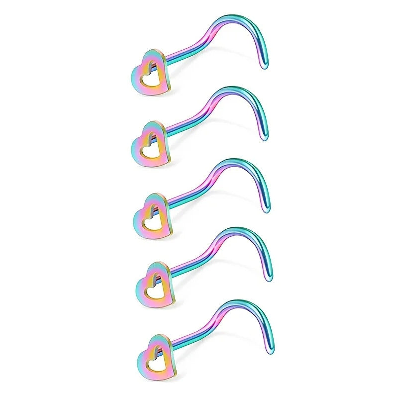 Fashion Heart Shaped Stainless Steel Nose Stud Set - 5 Colors
