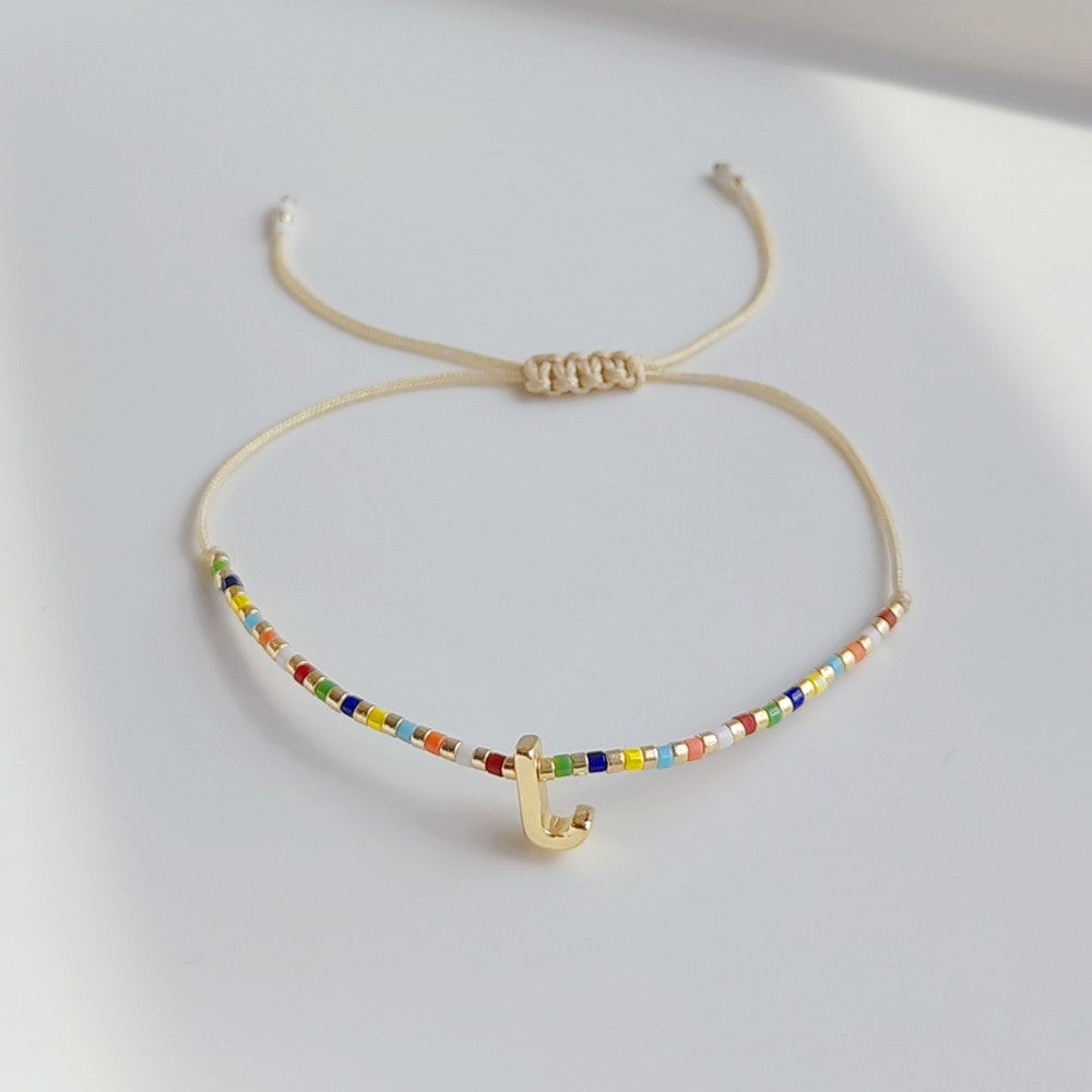 18K Gold Plated Bohemian Miyuki Beaded Adjustable Letter Bracelet for Women