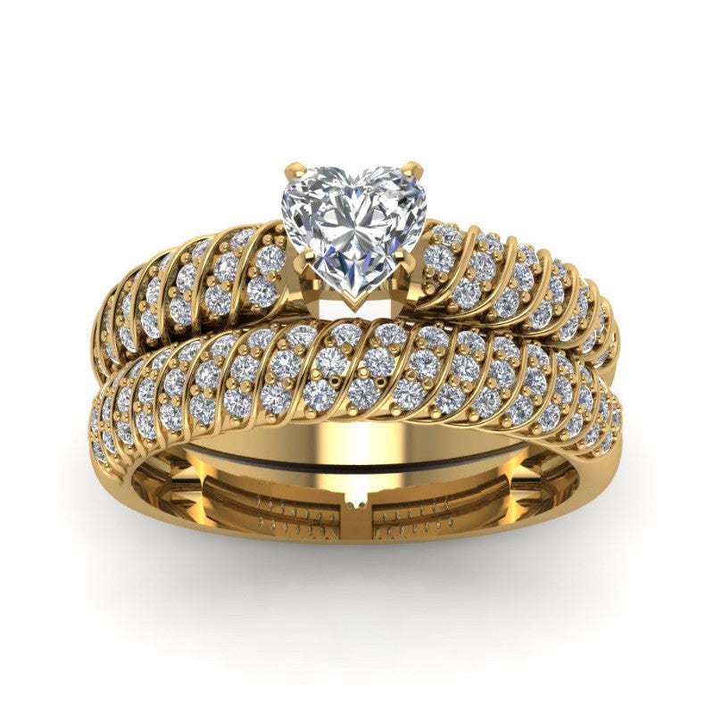 2 Pieces Fashion Alloy Rhinestone Inlay Couple Rings Set