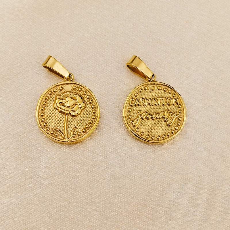 December Flower Pendant Necklace - 18K Gold Plated Stainless Steel Jewelry