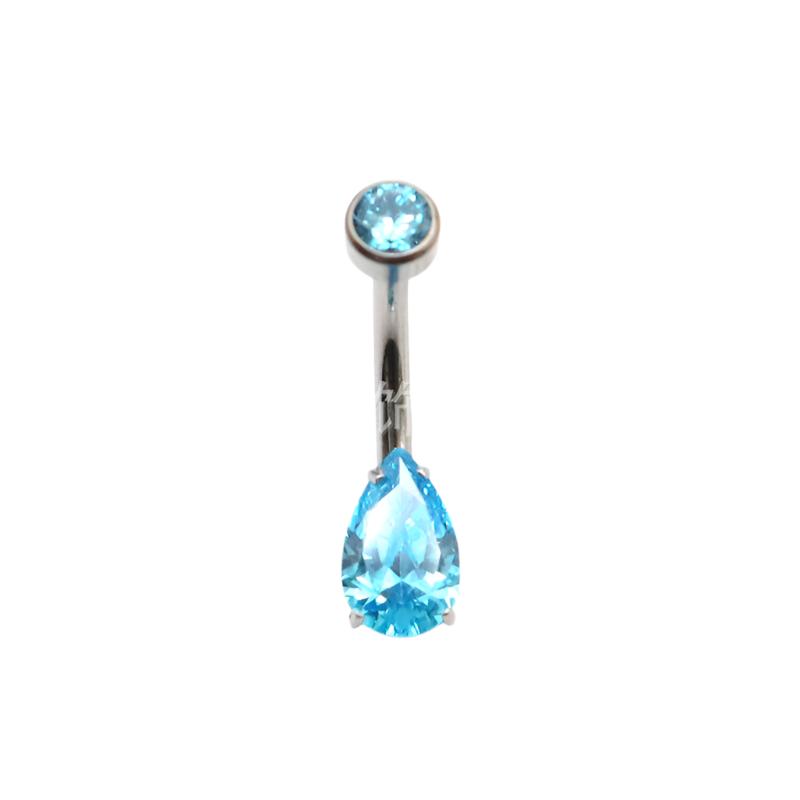 Solid Color Pure Titanium Zircon Inlay Teardrop Belly Ring