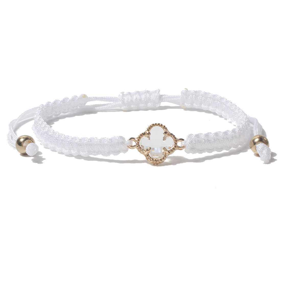 Sweet Four Leaf Clover Crystal Glass Handmade Drawstring Bracelet