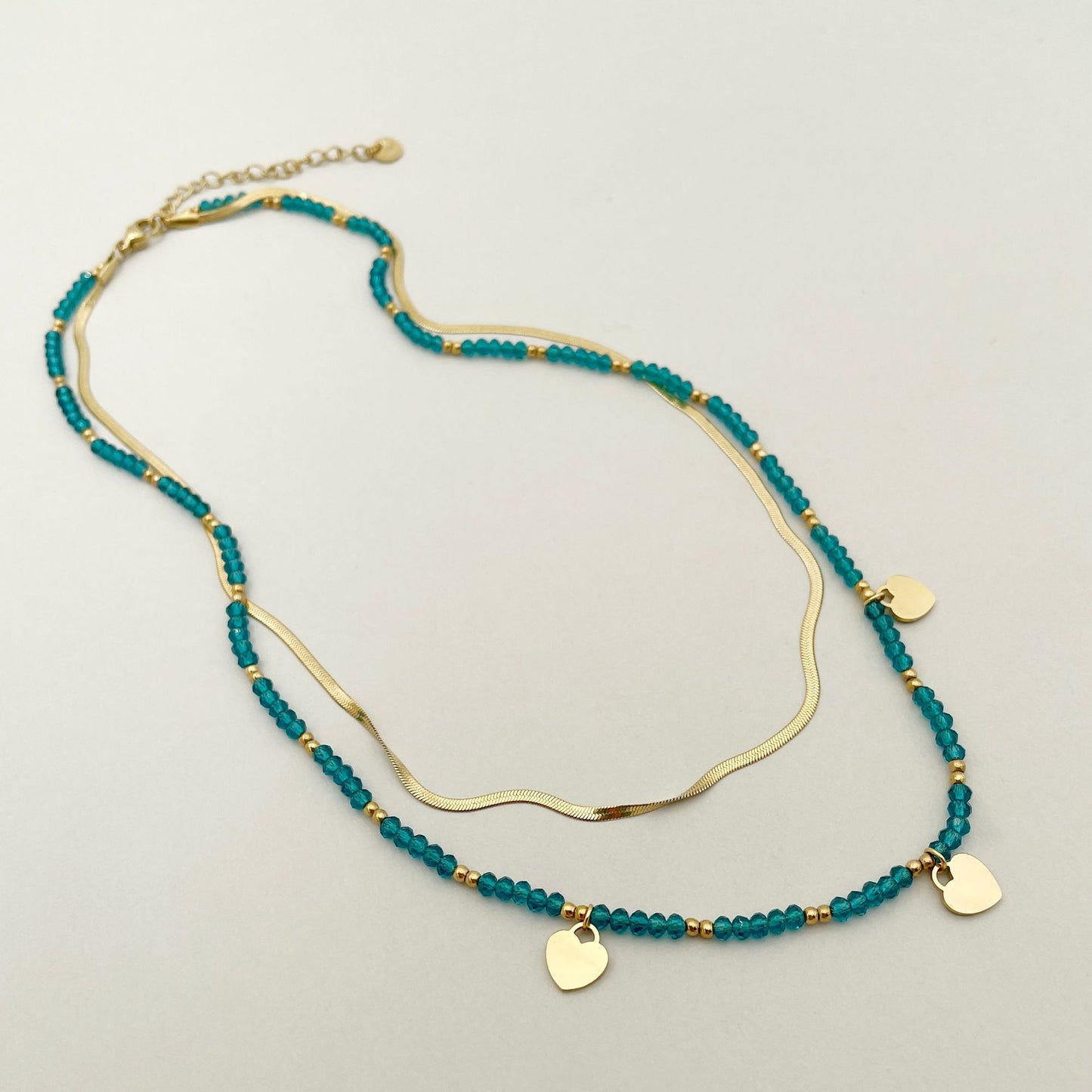 Bohemian Double Layer Heart Crystal Pendant Stainless Steel Necklace