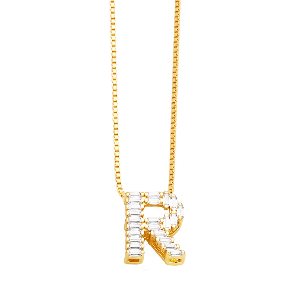 18K Gold Plated Zircon Letter Pendant Necklace