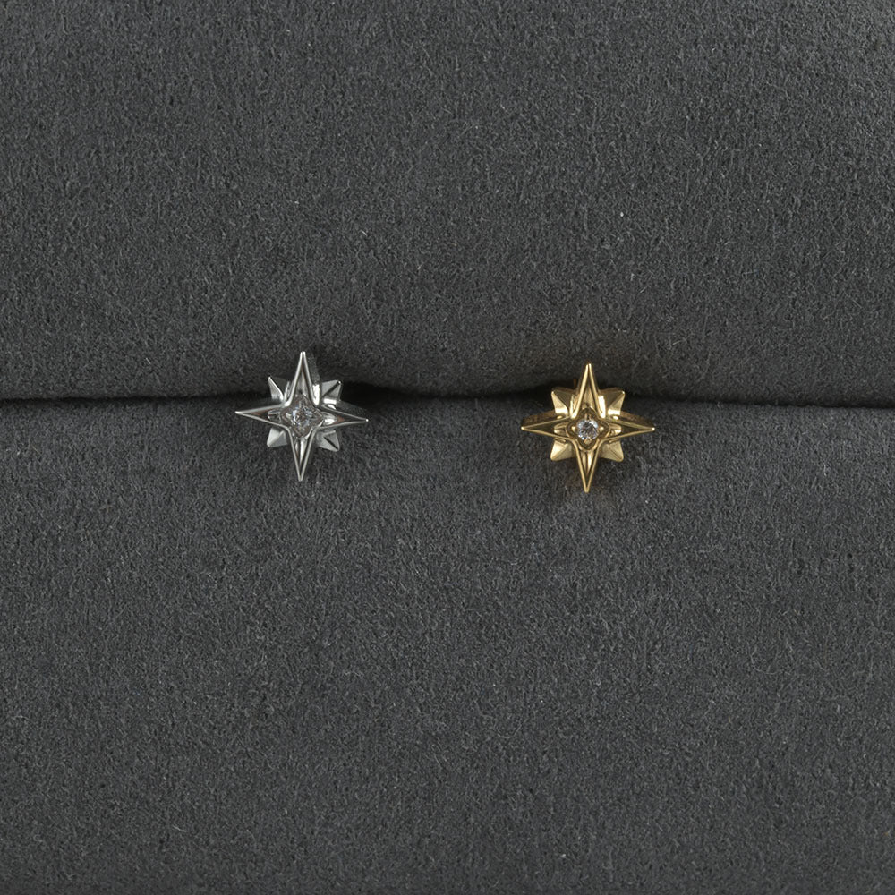 G23 Titanium Sun and Star Zircon Lip and Ear Studs with 18K Gold Plating