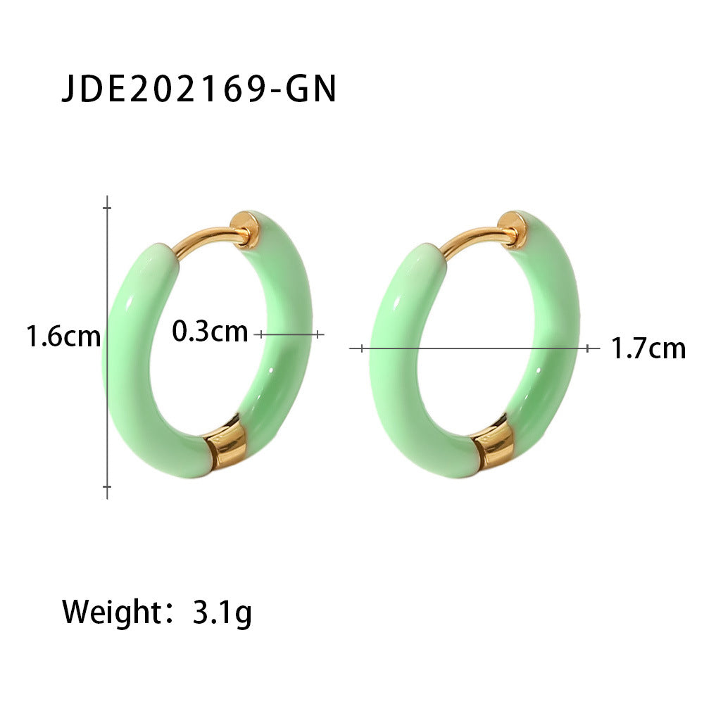 Fashion Enamel Gold Plated Stainless Steel Hoop Earrings in Pastel Colors