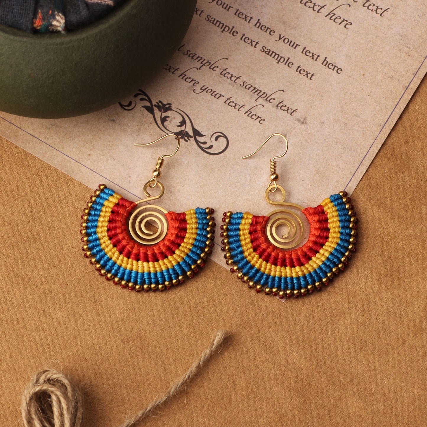 Bohemian Shell Tassel Mesh Earrings with Synthetic Gemstones