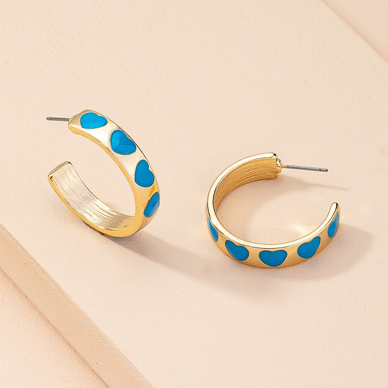 Simple Geometric Heart Pattern Earrings - Fashion Retro Stud Jewelry