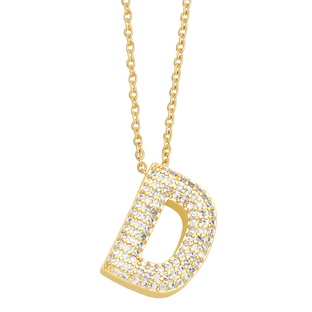 Simple Style 18K Gold Plated Alphabet Pendant Necklace with Zircon Inlay