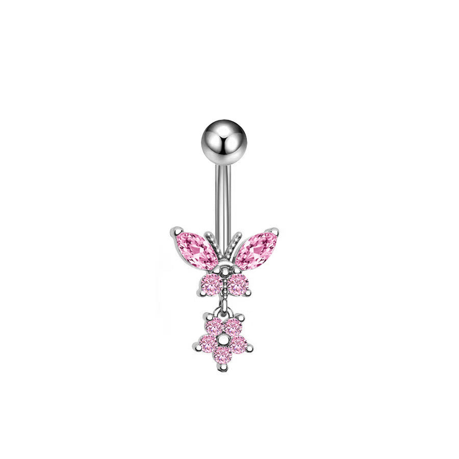 Fashion Star Butterfly Zircon Belly Ring - Stainless Steel & Copper Inlay Body Jewelry