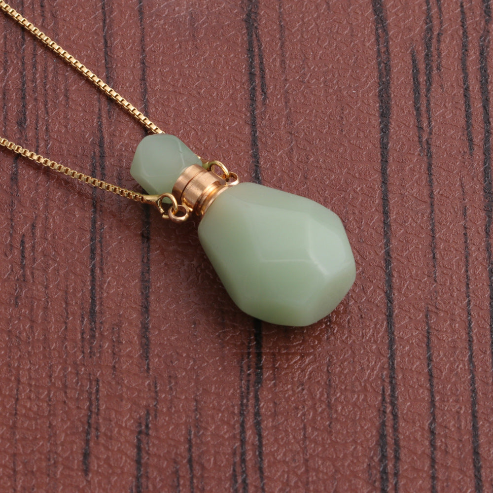 Fashion Semi-precious Stone Flame-shaped Perfume Bottle Pendant Necklace