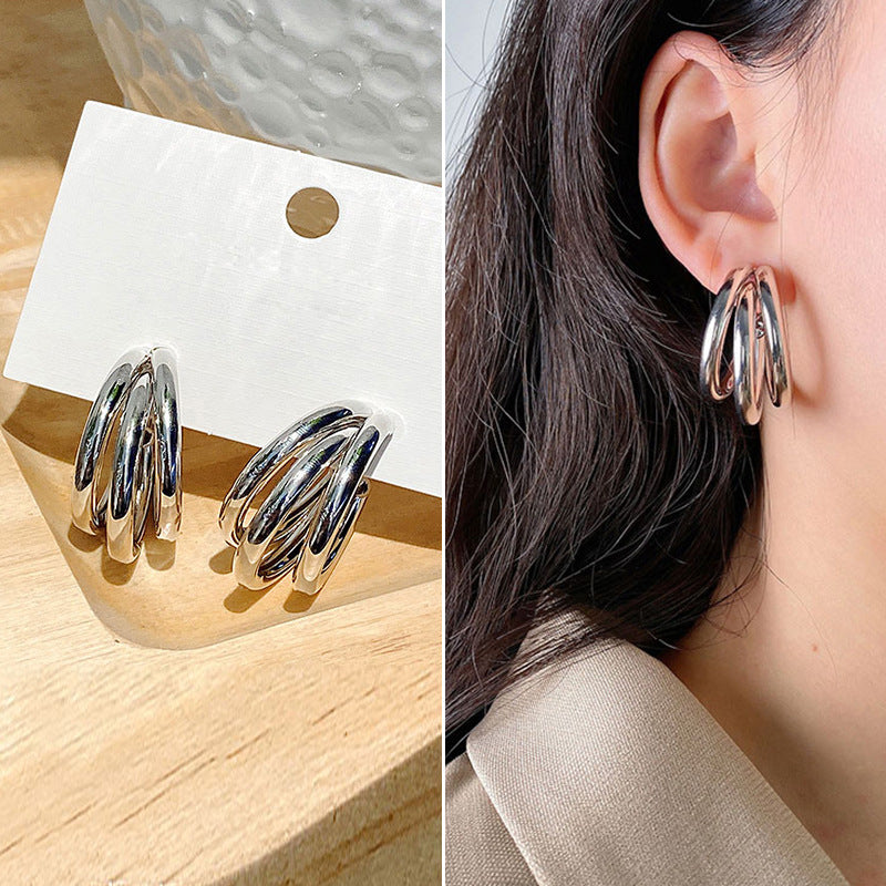 Retro Geometric Alloy Plated Earrings with 925 Silver Needle