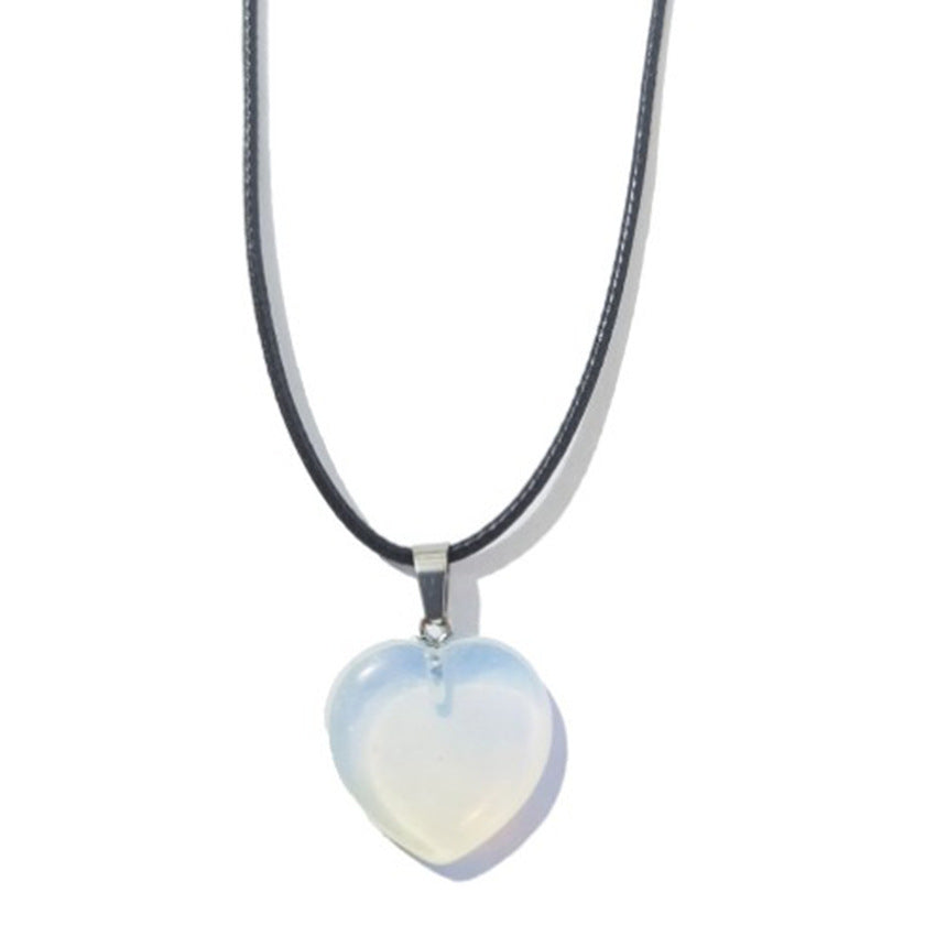 Simple Heart-Shaped Natural Stone Carved Pendant Necklace