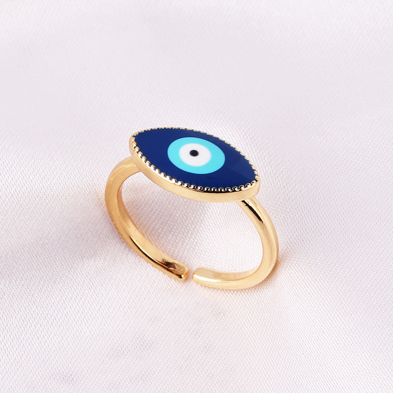 Retro Heart Shape Devil's Eye Enamel Copper Ring
