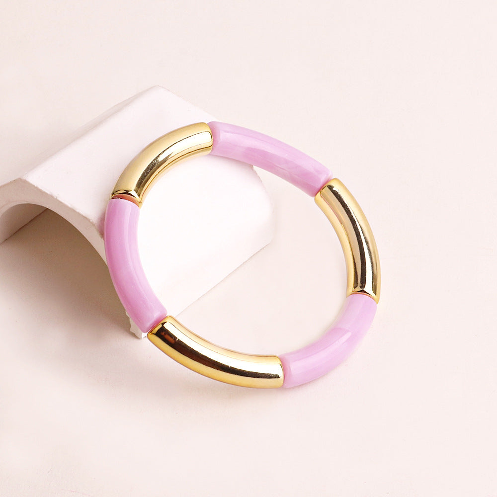 Acrylic Round Tube Elastic Bangle Bracelet for Women