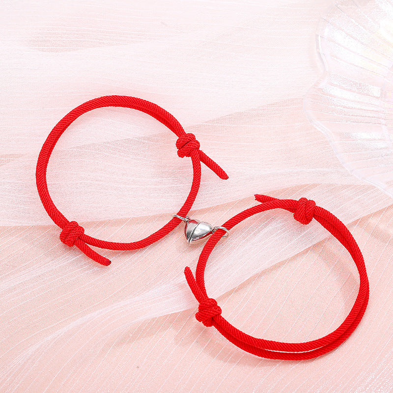 Simple Alloy Heart Magnetic Couple Bracelet Set