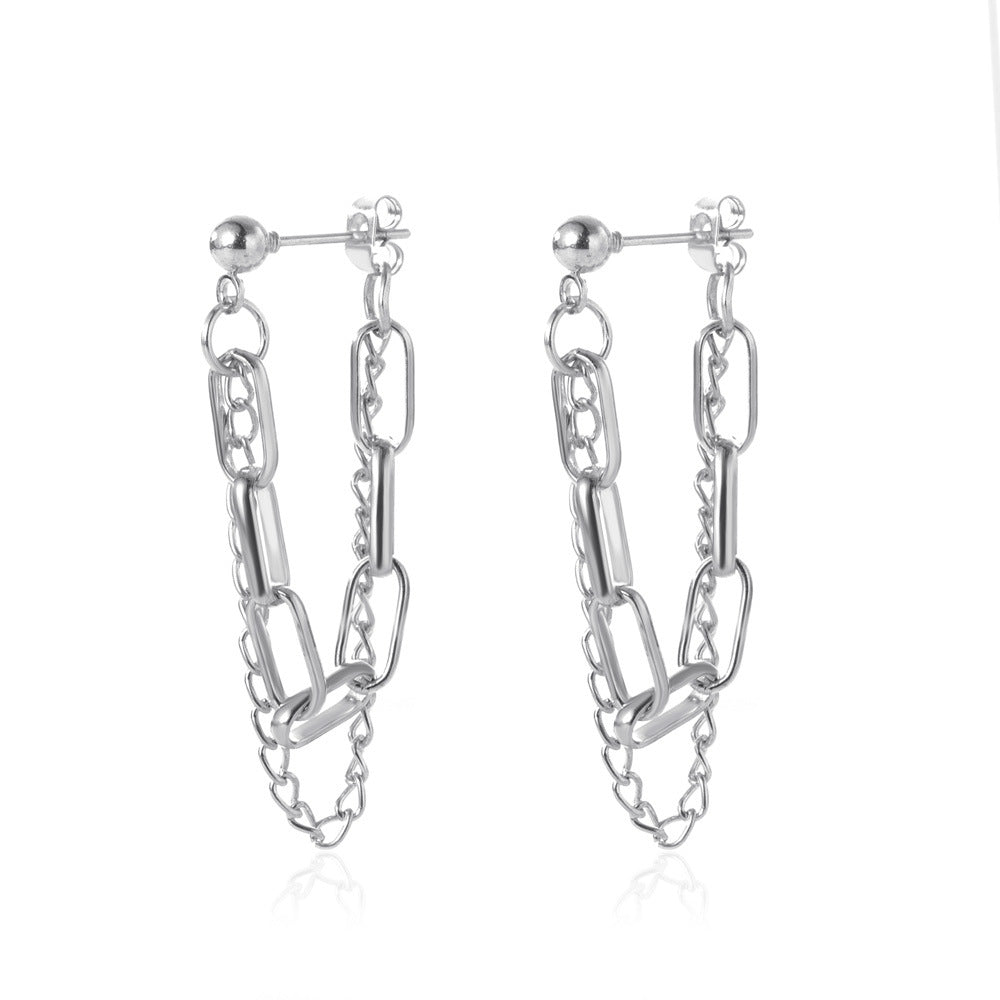 Fashion Geometric Tassel Chain Earrings - Vintage Design Metal Drop Earrings for Women