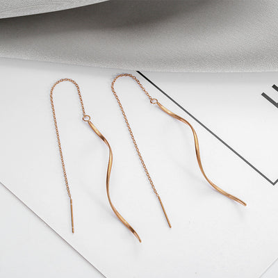 1 Pair Elegant 18K Gold Plated Stainless Steel Wave Tassel Earrings