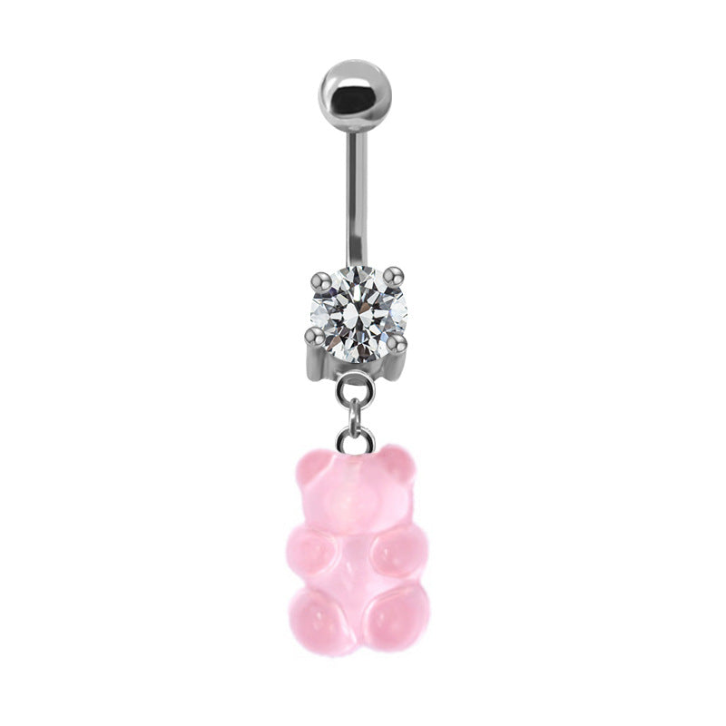 Casual Bear Zircon Inlay White Gold Plated Belly Ring