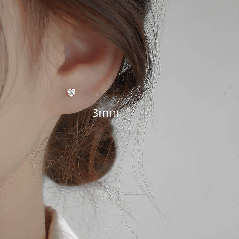 Simple Heart Shape Sterling Silver Zircon Stud Earrings