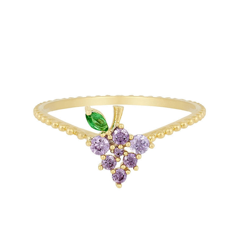 Colorful Zircon Cherry Peach Tropical Fruit Rings in Gold Plated Copper