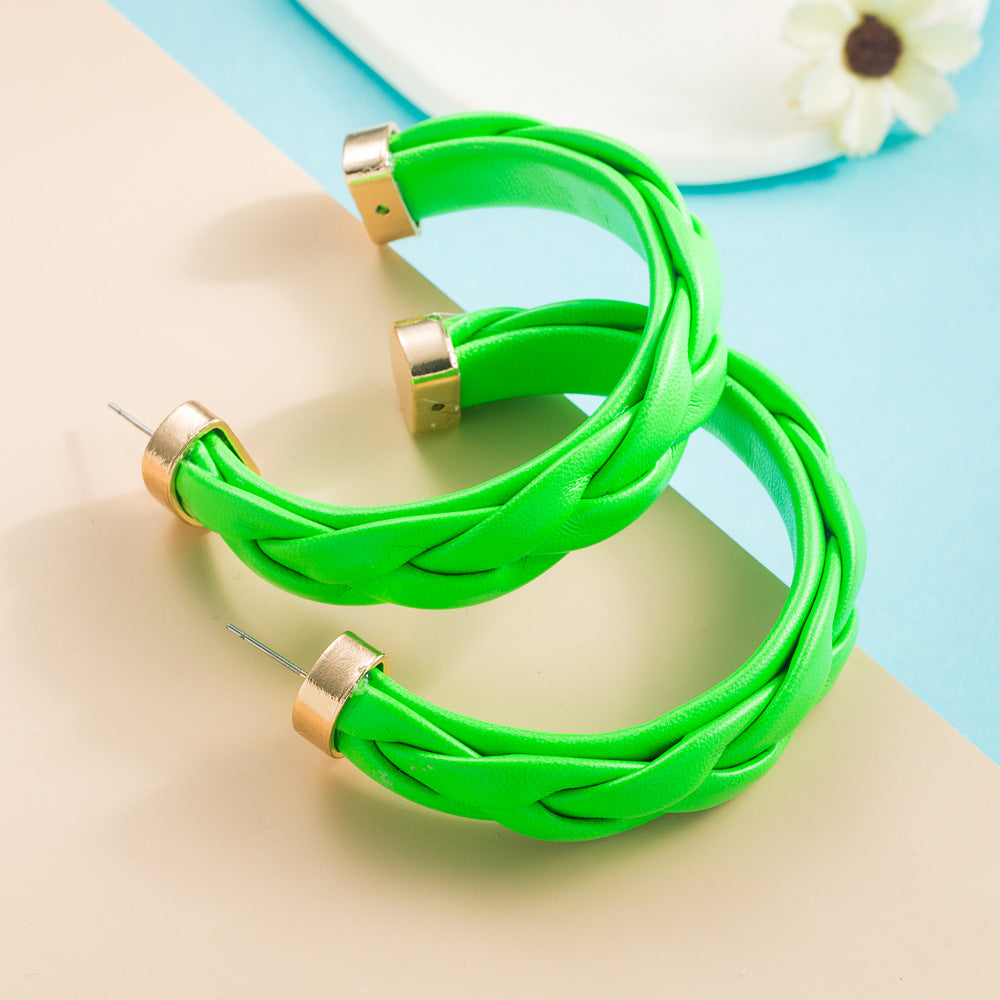 Fashion C-Shaped Multicolor Bohemian PU Leather Alloy Hoop Earrings