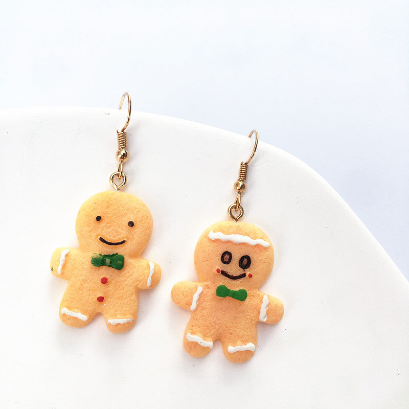 Fashion Christmas Cartoon Character Asymmetrical Gingerbread Drop Earrings