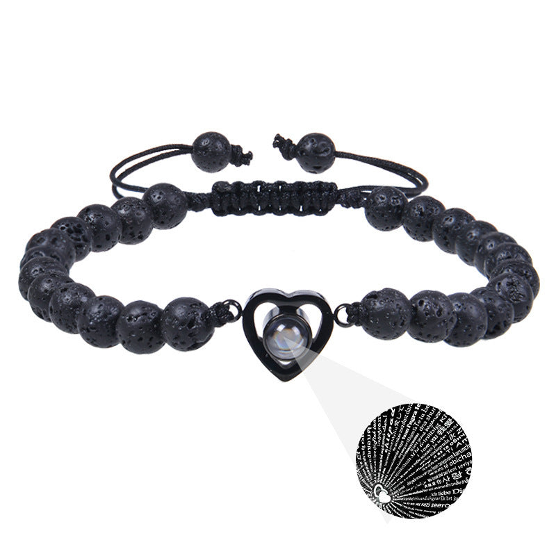 Romantic Heart Shape Natural Stone Projection Bracelets with Pink Crystal Beads
