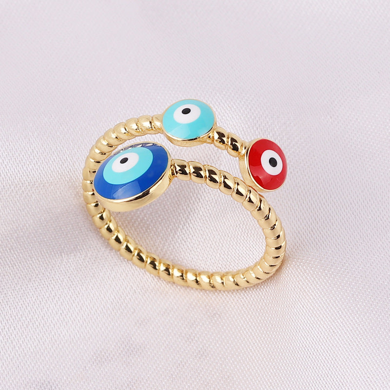Retro Heart Shape Devil's Eye Enamel Copper Ring
