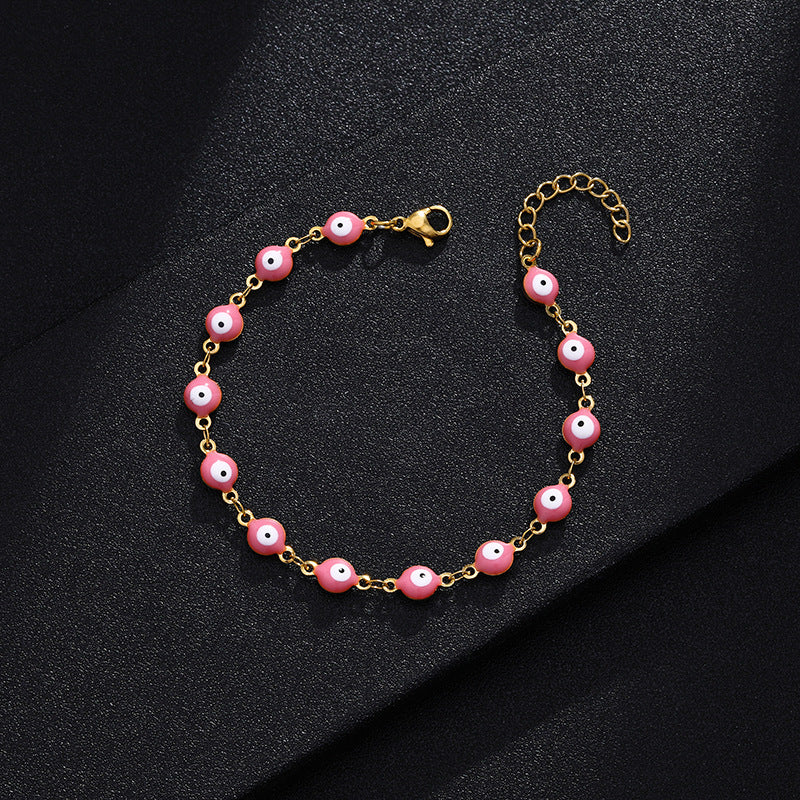 Fashion Eye Titanium Steel Enamel Beaded Bracelet for Women