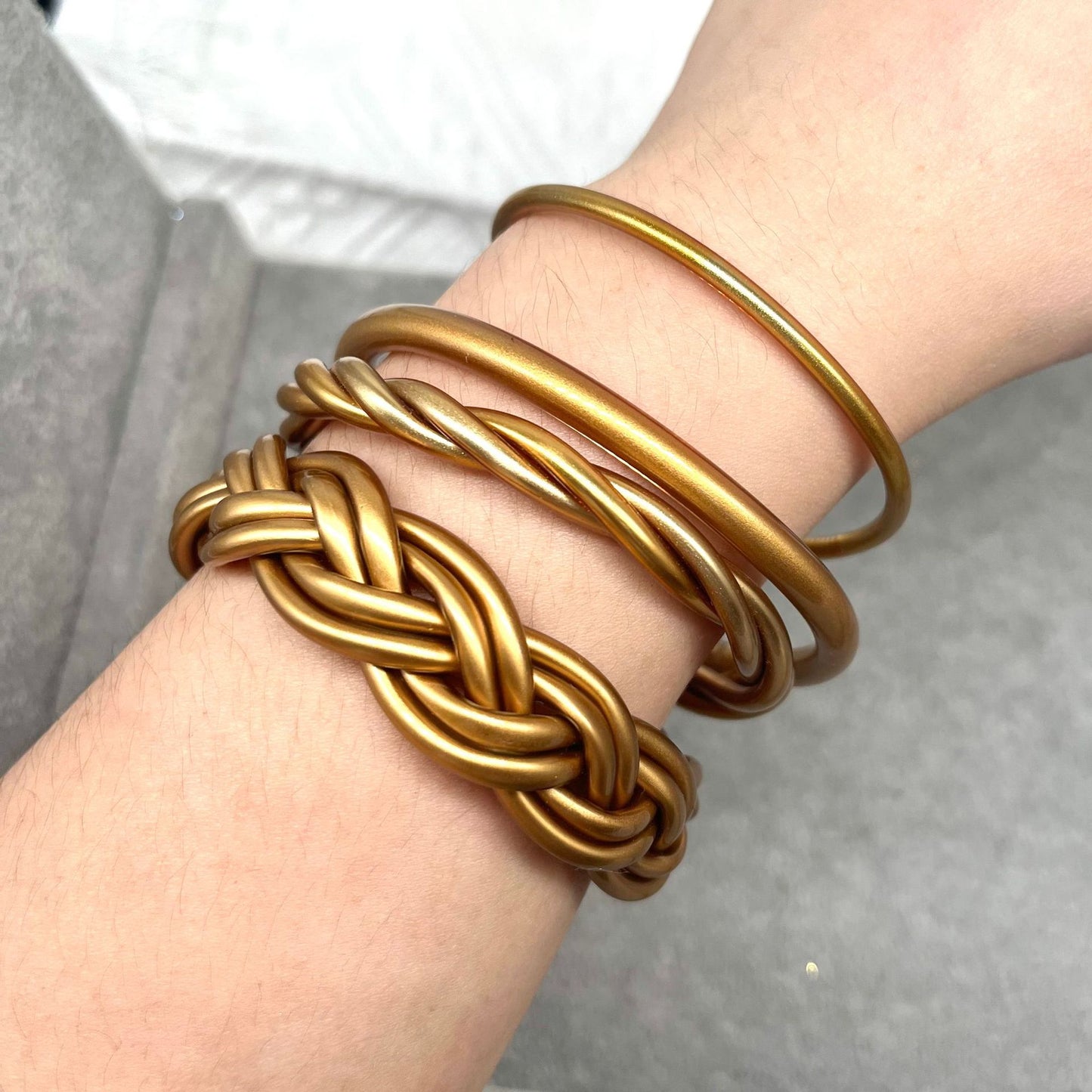 Simple Style Solid Color Plastic Braid Jelly Bangle Set