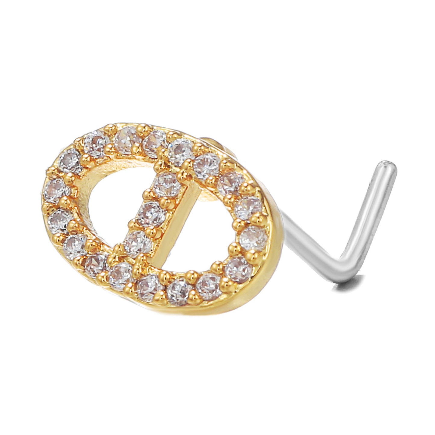 Fashion Animal Palm Brass Inlay Zircon Nose Studs with 20g Stainless Steel L Bar Piercing Jewelry