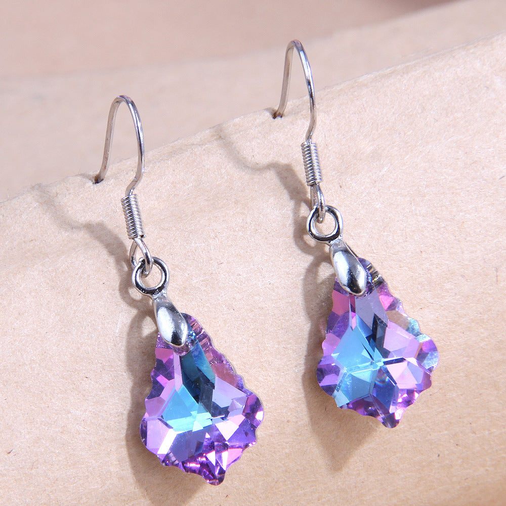 Fashion Geometric Crystal Leaf Copper Earrings