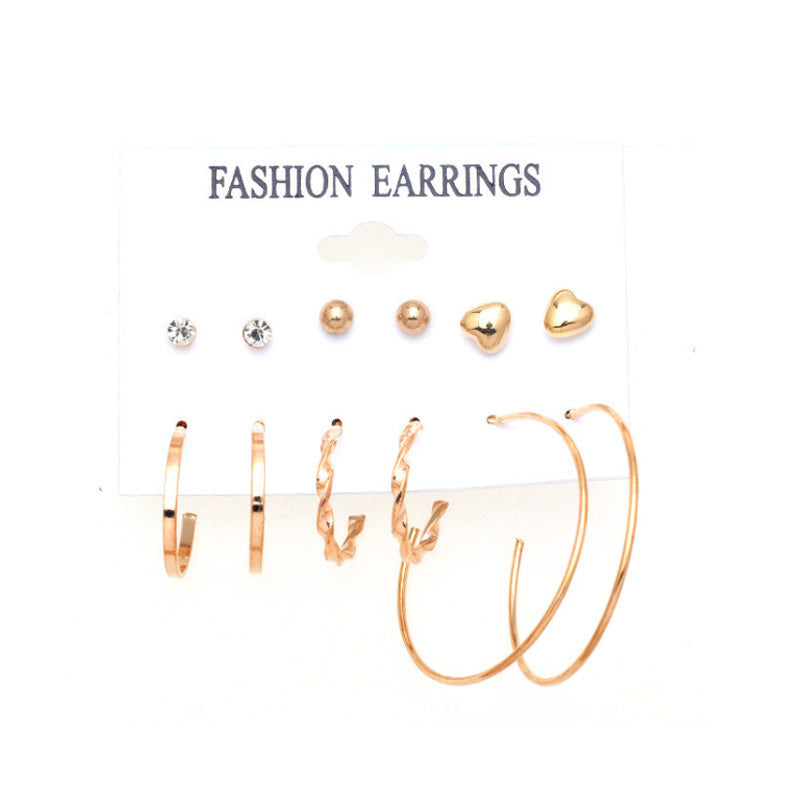 New Inlaid Pearl Gold Hoop Earring Set - 9 Pieces