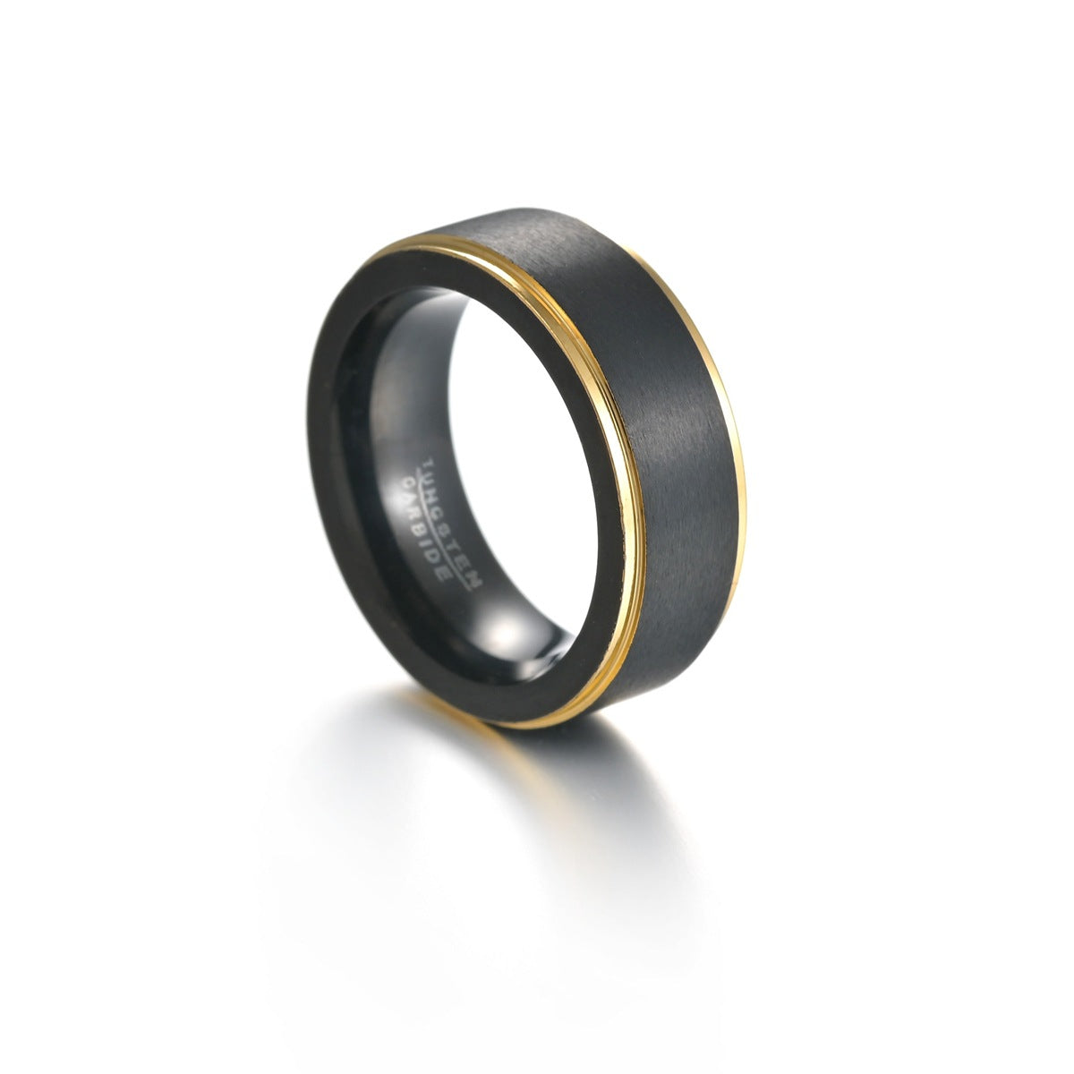 Simple Black and Gold Tungsten Steel Men's Ring - Standard US Size Jewelry