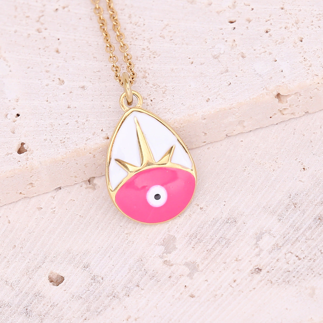 Oil Dripping Eye Pendant Stainless Steel Geometric Cross Necklace with Moon Clavicle Chain