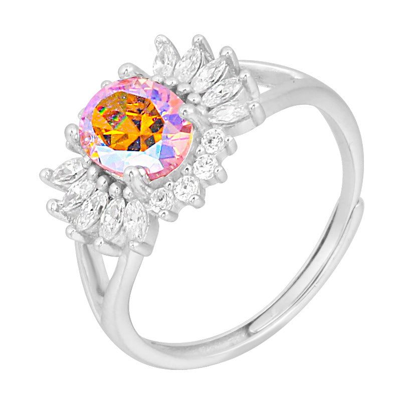 European American S925 Silver Micro-inlaid Tourmaline Ring Jewelry