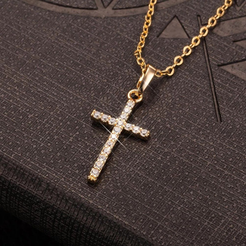 Casual Zircon Cross Pendant Necklace - Fashion Alloy Jewelry