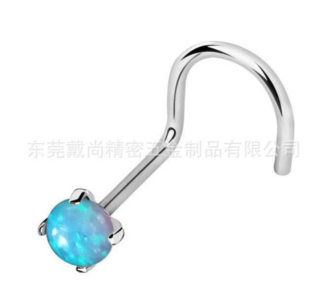 20G Titanium Steel Opal Nose Stud with Four-Prong Design