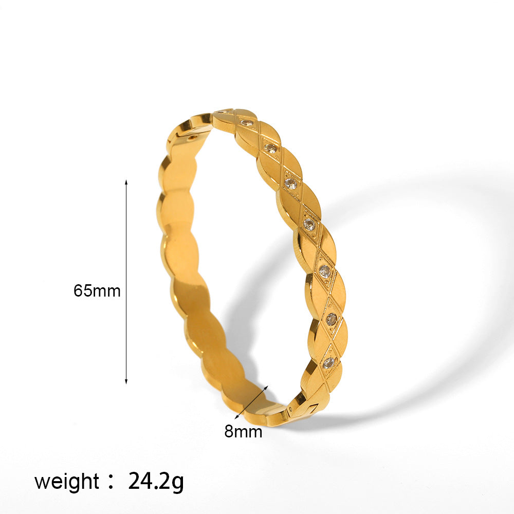 18K Gold Plated Stainless Steel Zircon Star Bangle Bracelet