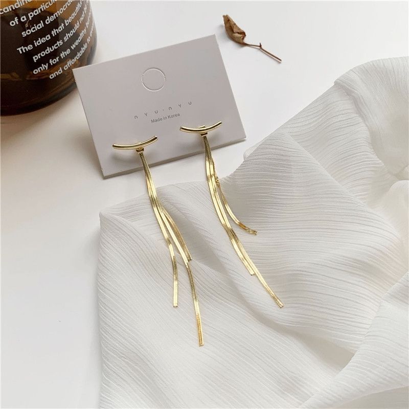 Sweet Tassel Plated Women's Long Drop Earrings - Korean Design