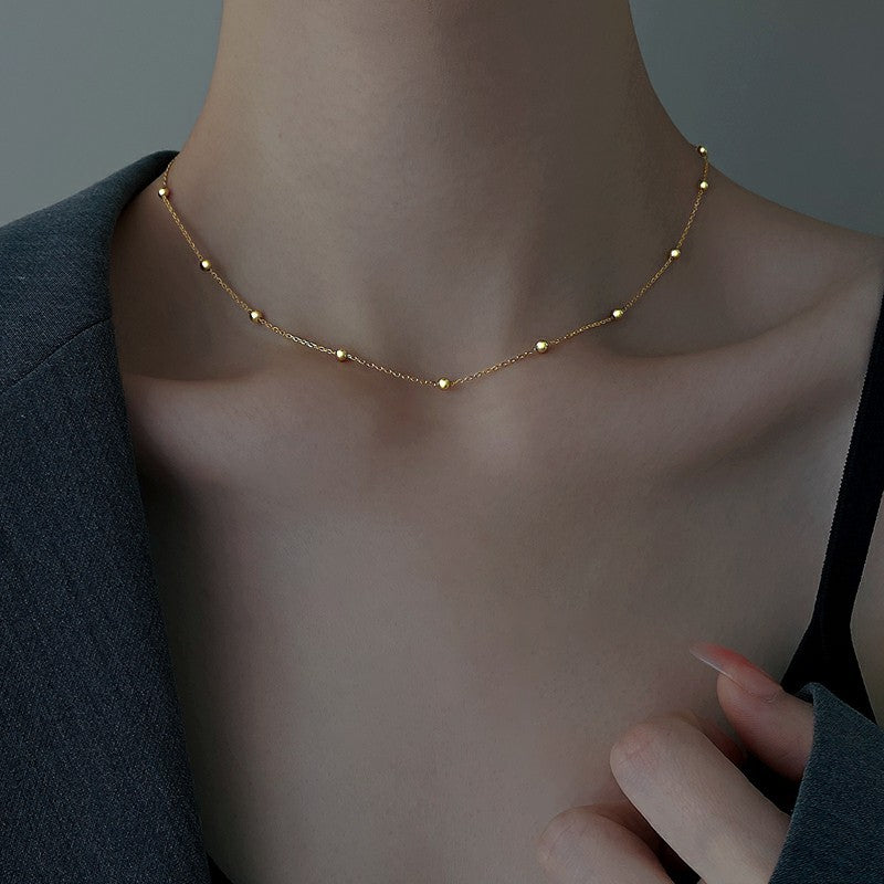 Elegant Minimalist Copper Bead Clavicle Necklace with 18k Gold Plating
