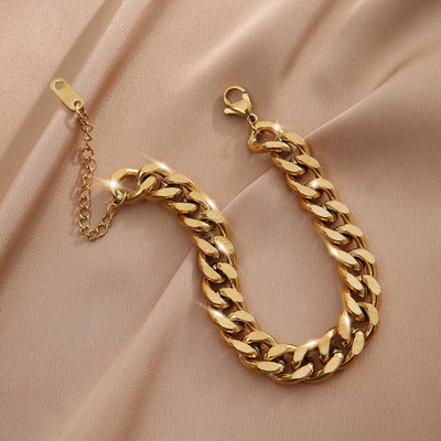 Punk Geometric Gold Plated Titanium Steel Cuban Chain Bracelet for Women