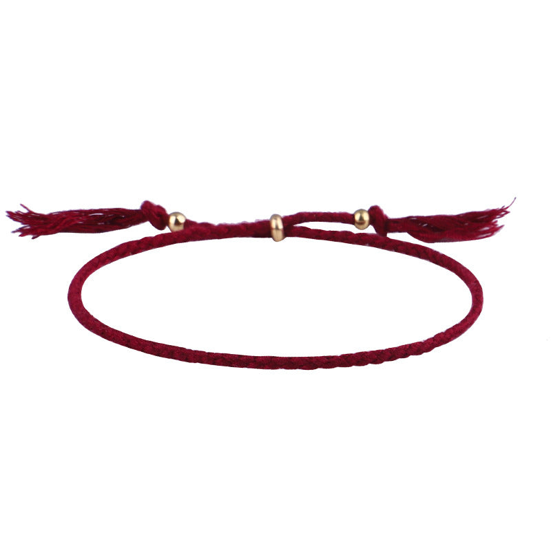 Simple Solid Color Rope Braid Women's Bracelet with Tassel and Copper Beads