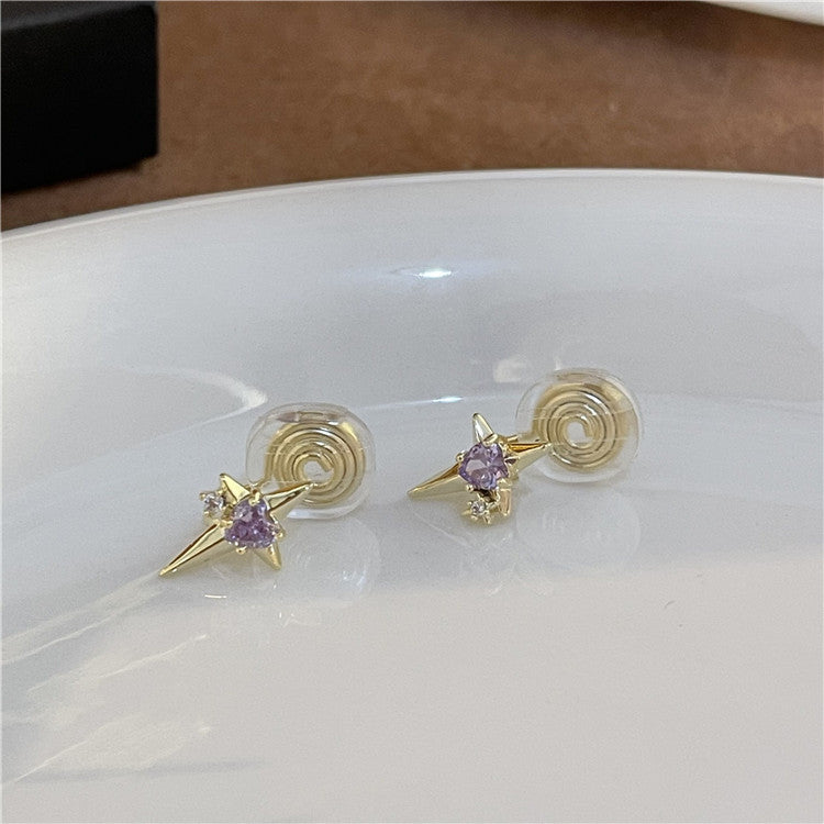 Sweet Heart Shaped Zircon Inlay Copper Ear Clips and Studs - 1 Pair